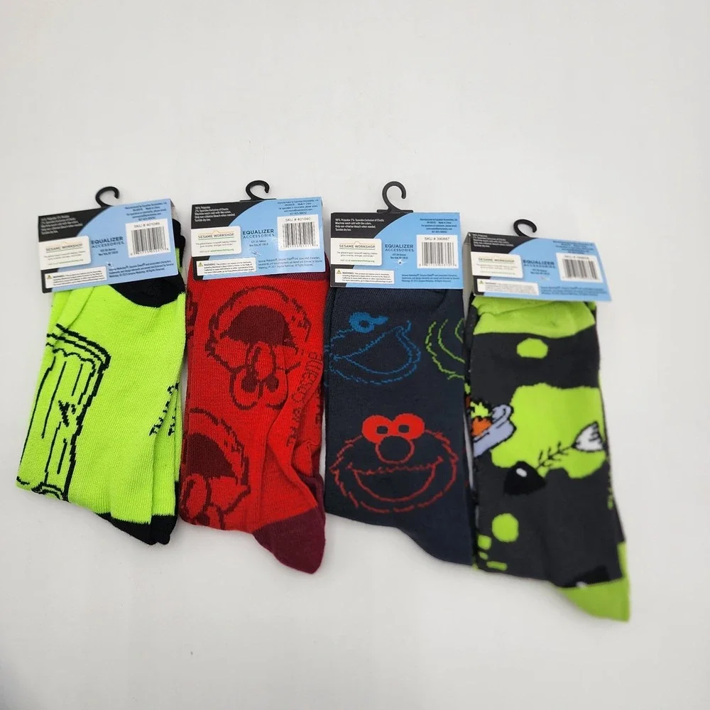 Sesame Street Elmo & Friends Crew Socks Sock‎ Size 9-13 Novelty  LOT of 4 NWT